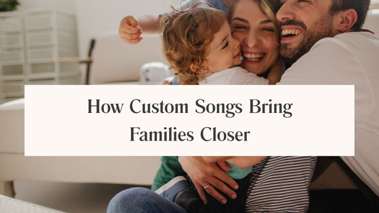 Parents hugging children while hearing their custom song gift